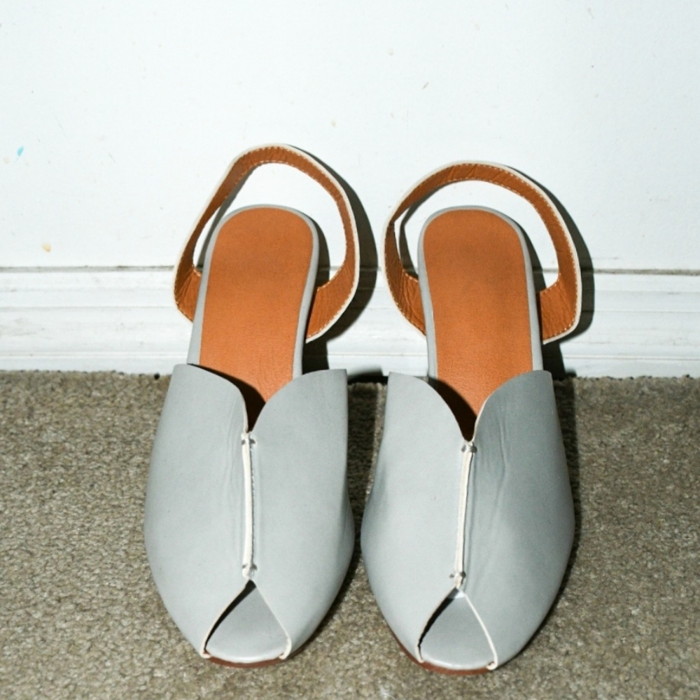 Open toe sling back block heels